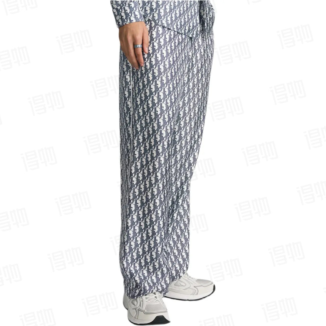 Pantalon imprimé monogramme Dio! en voile de mûrier blanc et bleu