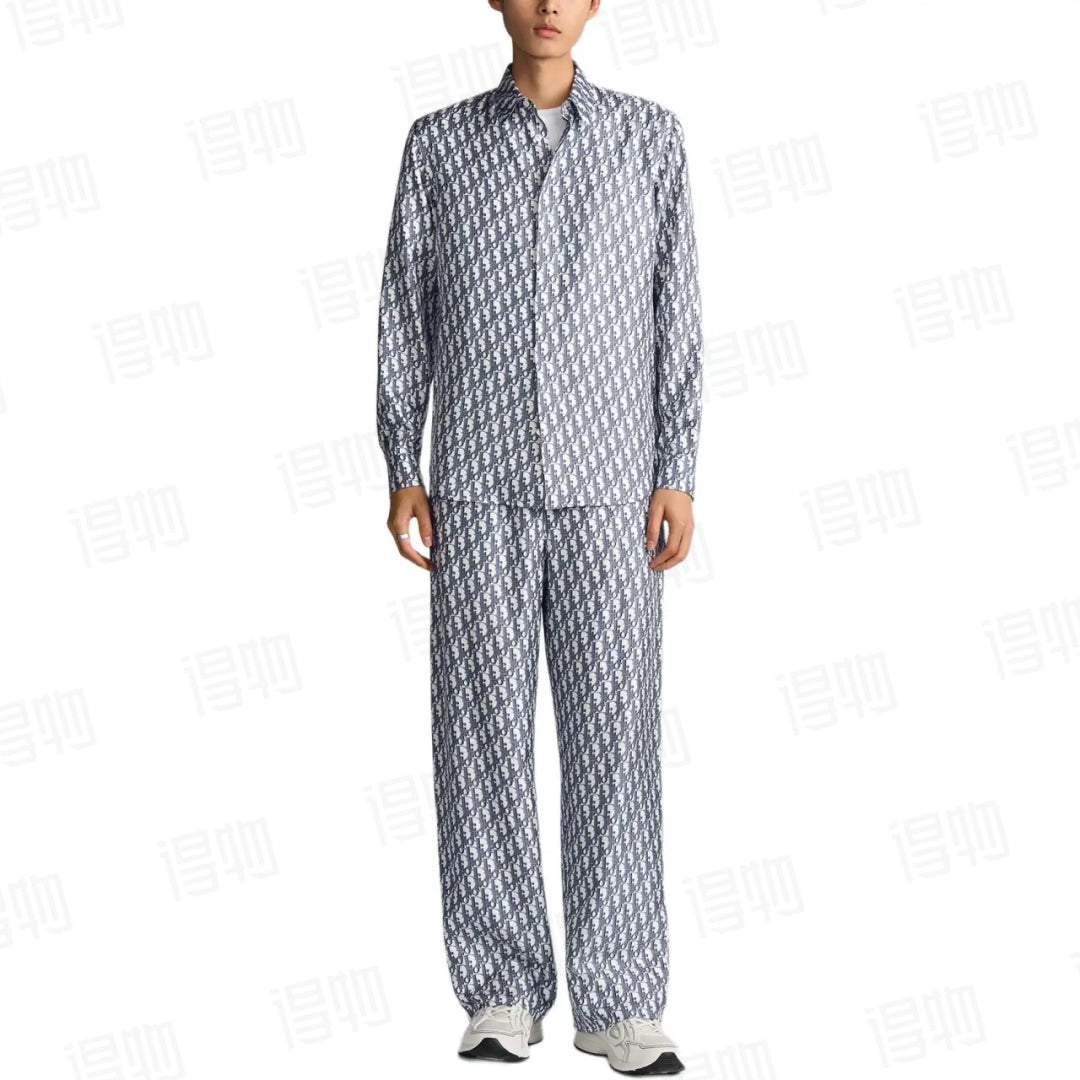 Pantalon imprimé monogramme Dio! en voile de mûrier blanc et bleu
