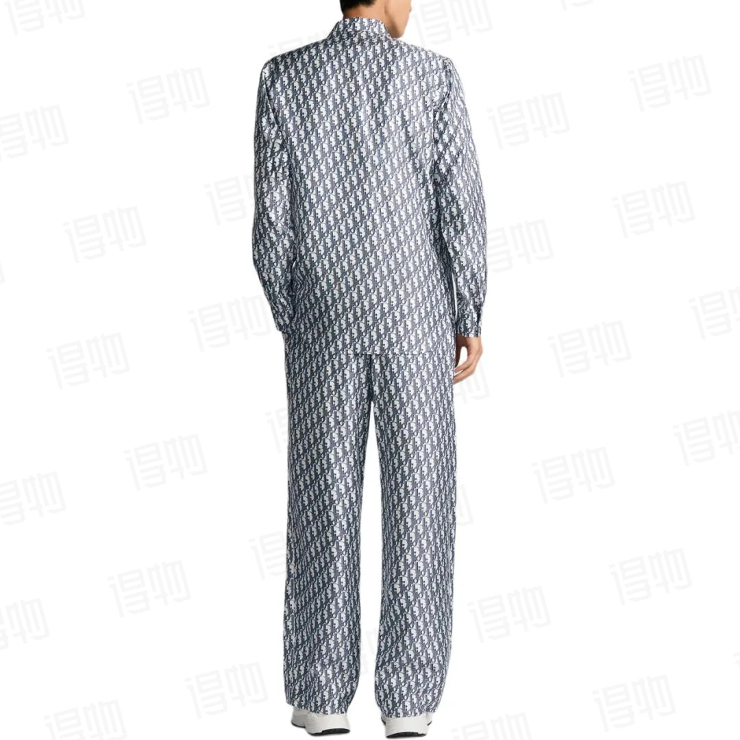 Pantalon imprimé monogramme Dio! en voile de mûrier blanc et bleu