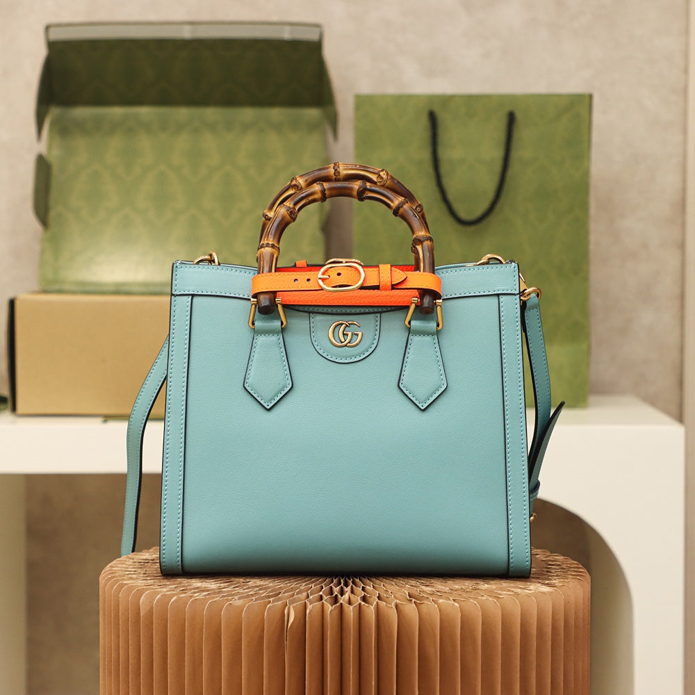 Gucc! Diana Medium Tote Bag in Dark sky blue Leather