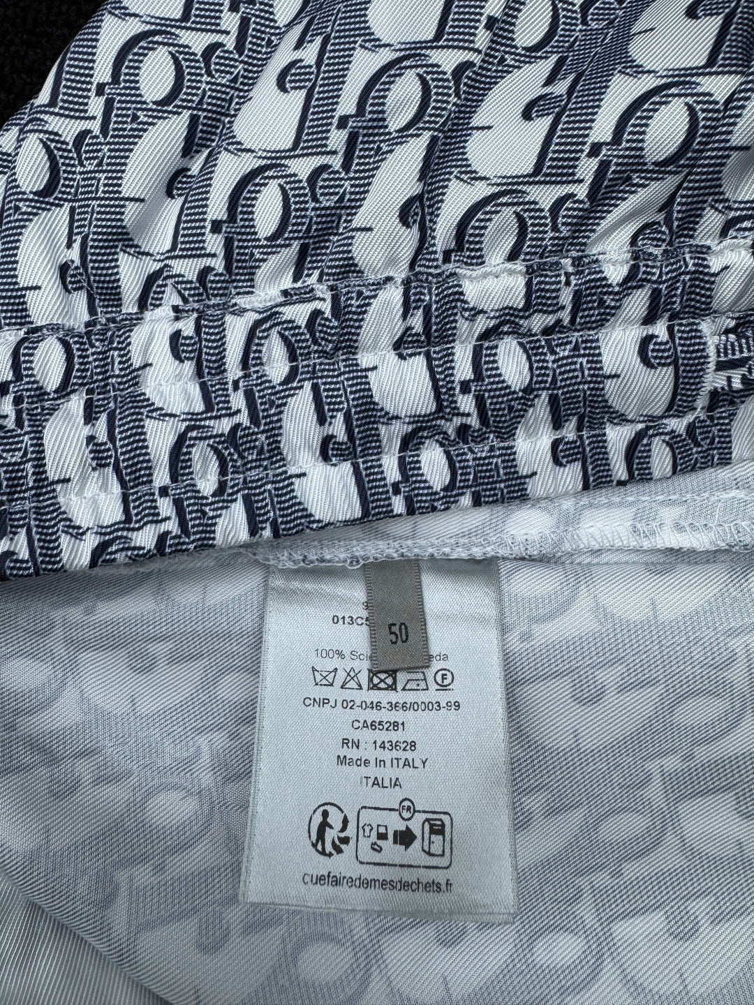 Pantalon imprimé monogramme Dio! en voile de mûrier blanc et bleu