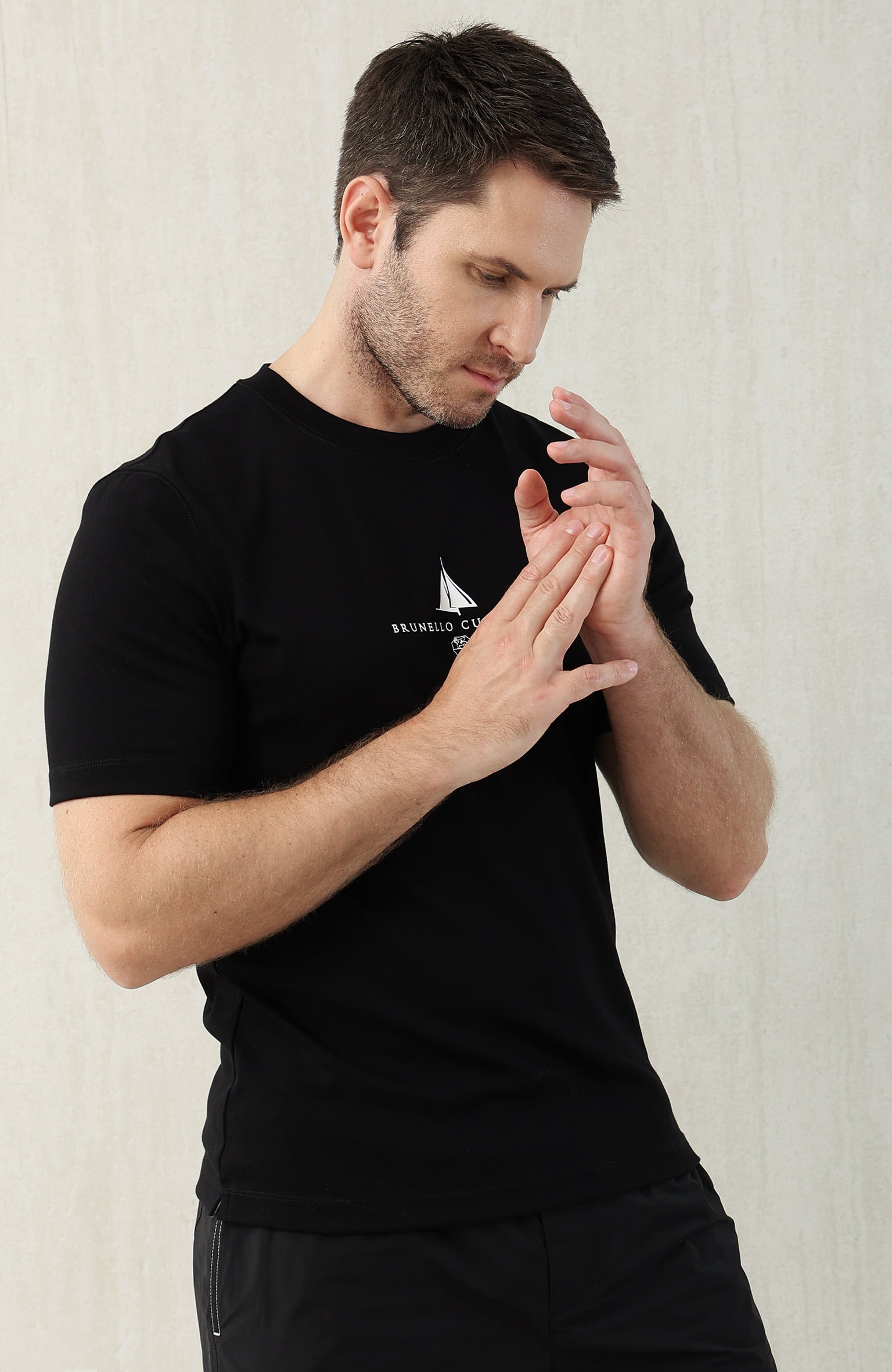 T-shirt à manches courtes en coton avec logo Brunello Cucinell!