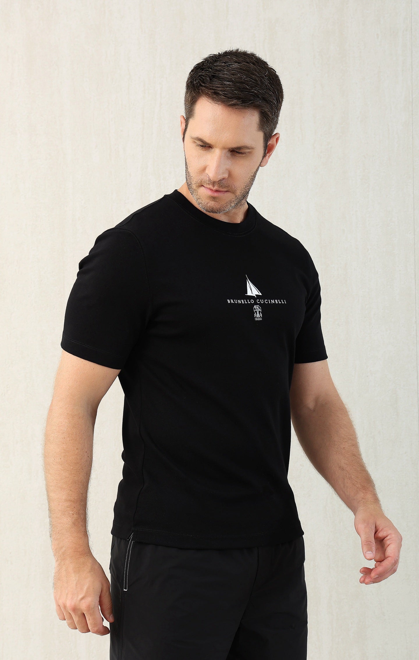 T-shirt à manches courtes en coton avec logo Brunello Cucinell!