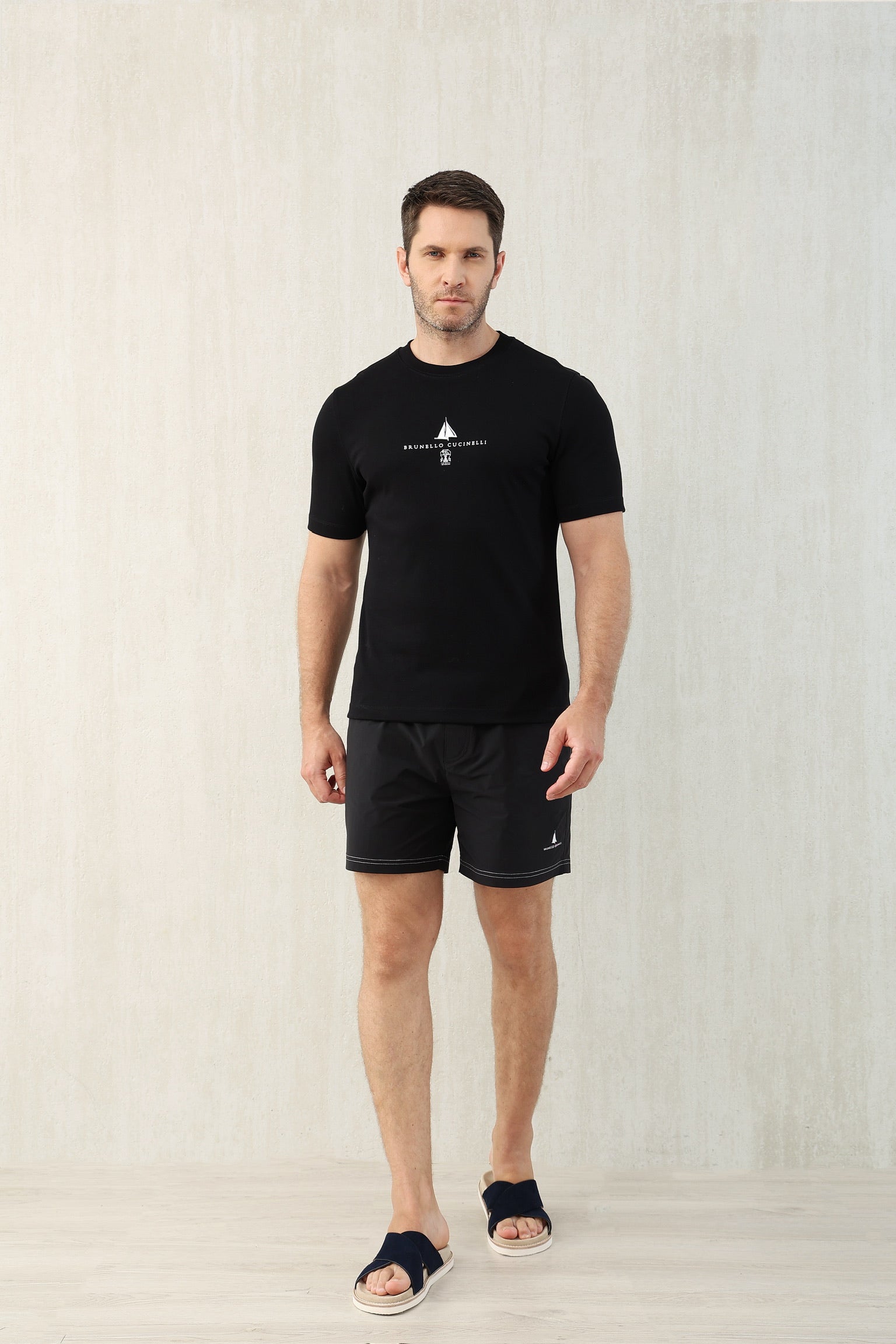 T-shirt à manches courtes en coton avec logo Brunello Cucinell!