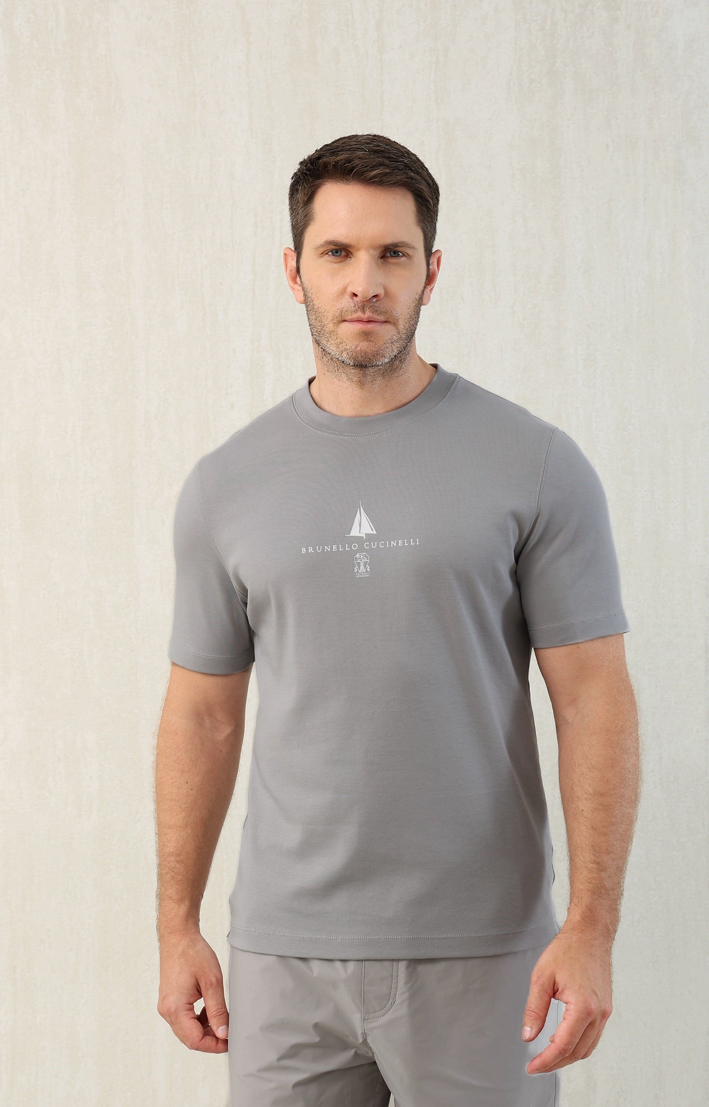 T-shirt à manches courtes en coton avec logo Brunello Cucinell!