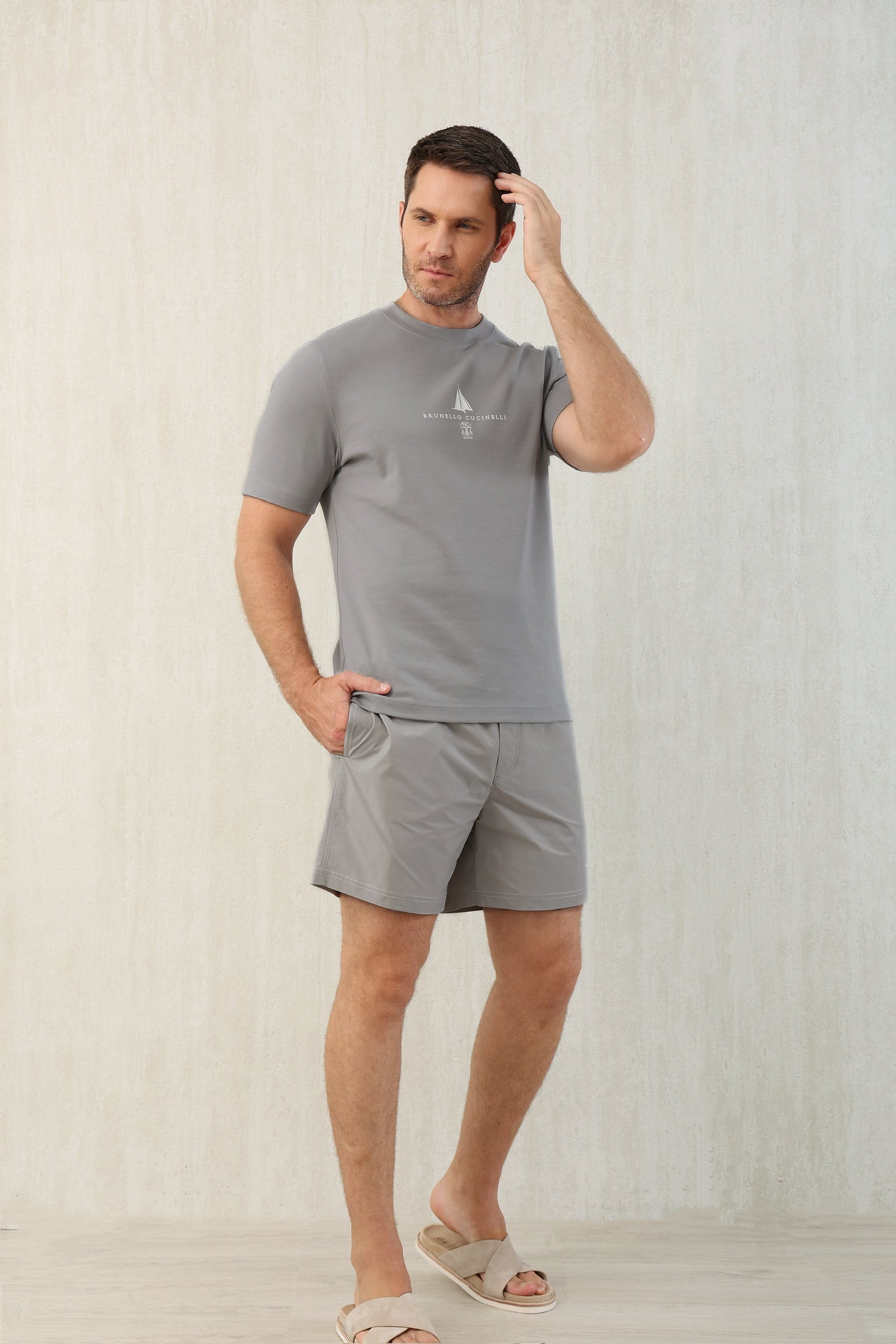 T-shirt à manches courtes en coton avec logo Brunello Cucinell!