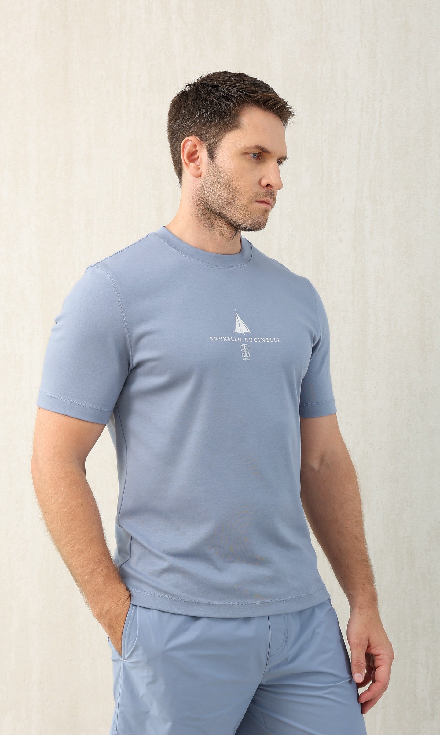 T-shirt à manches courtes en coton avec logo Brunello Cucinell!