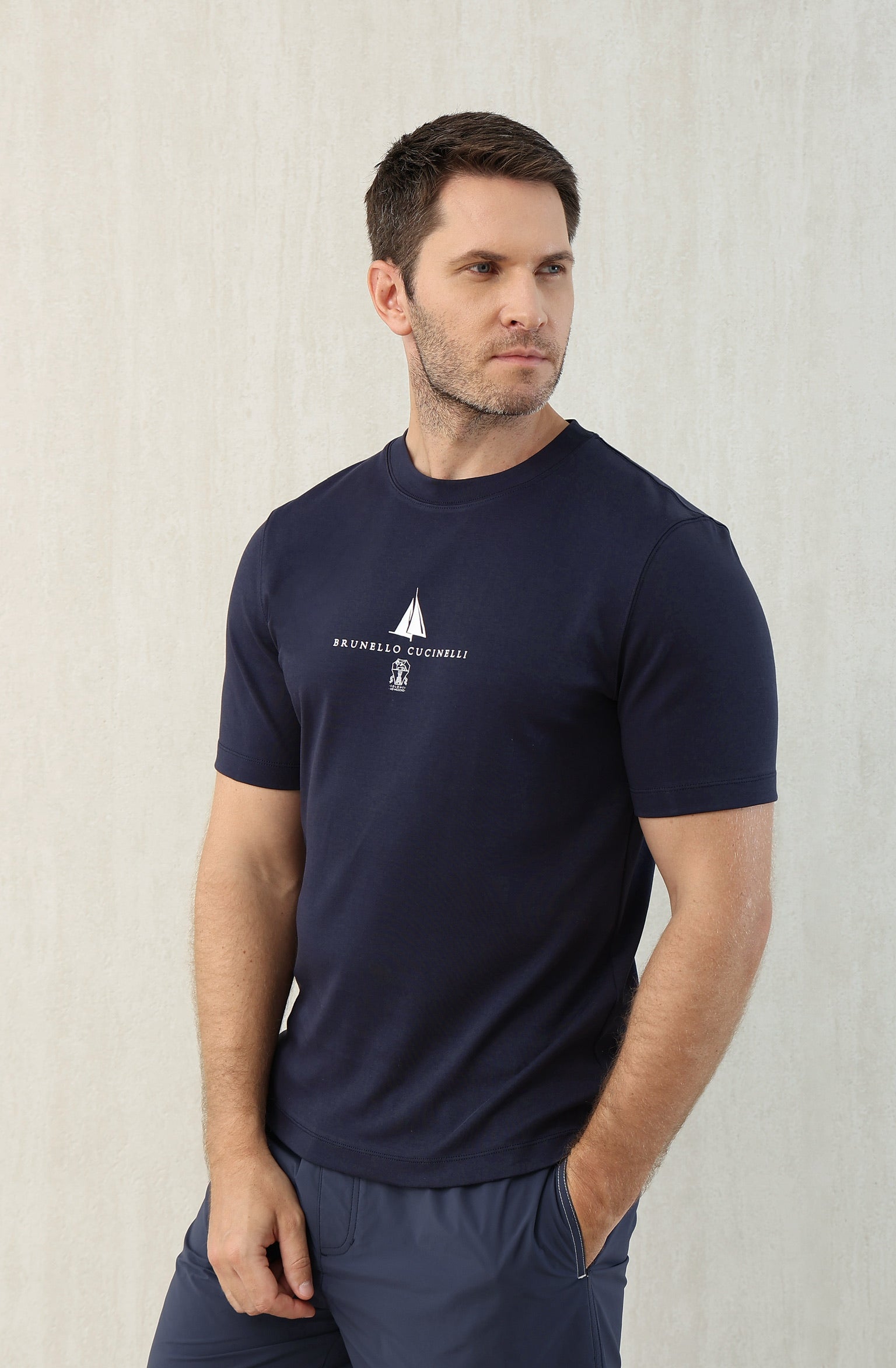 T-shirt à manches courtes en coton avec logo Brunello Cucinell!