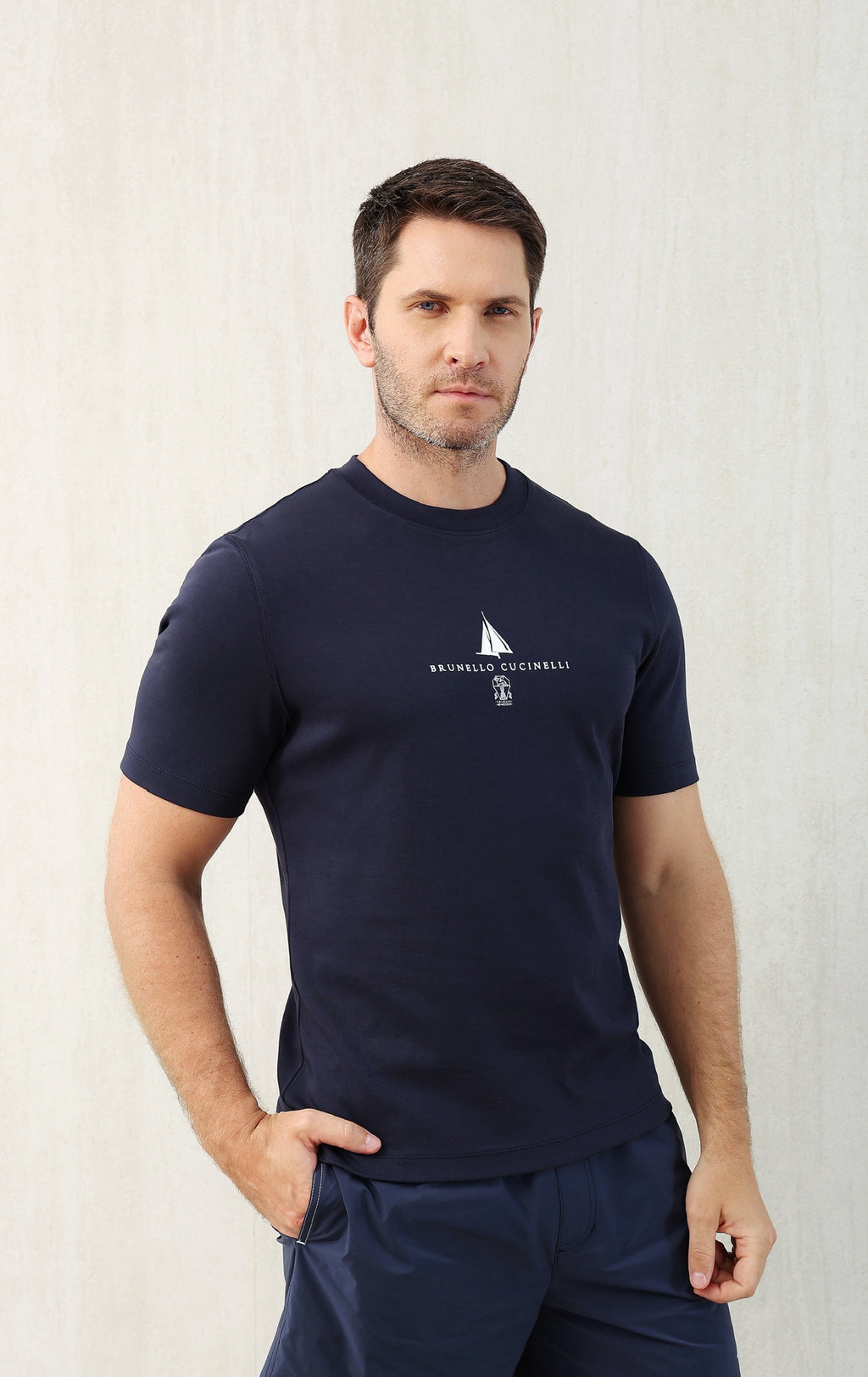 T-shirt à manches courtes en coton avec logo Brunello Cucinell!