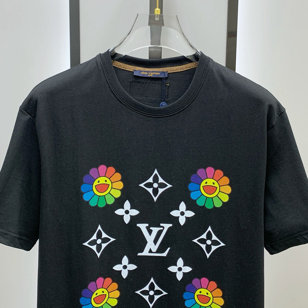 تي شيرت LV قطني بأكمام قصيرة وشعار كلاسيكي