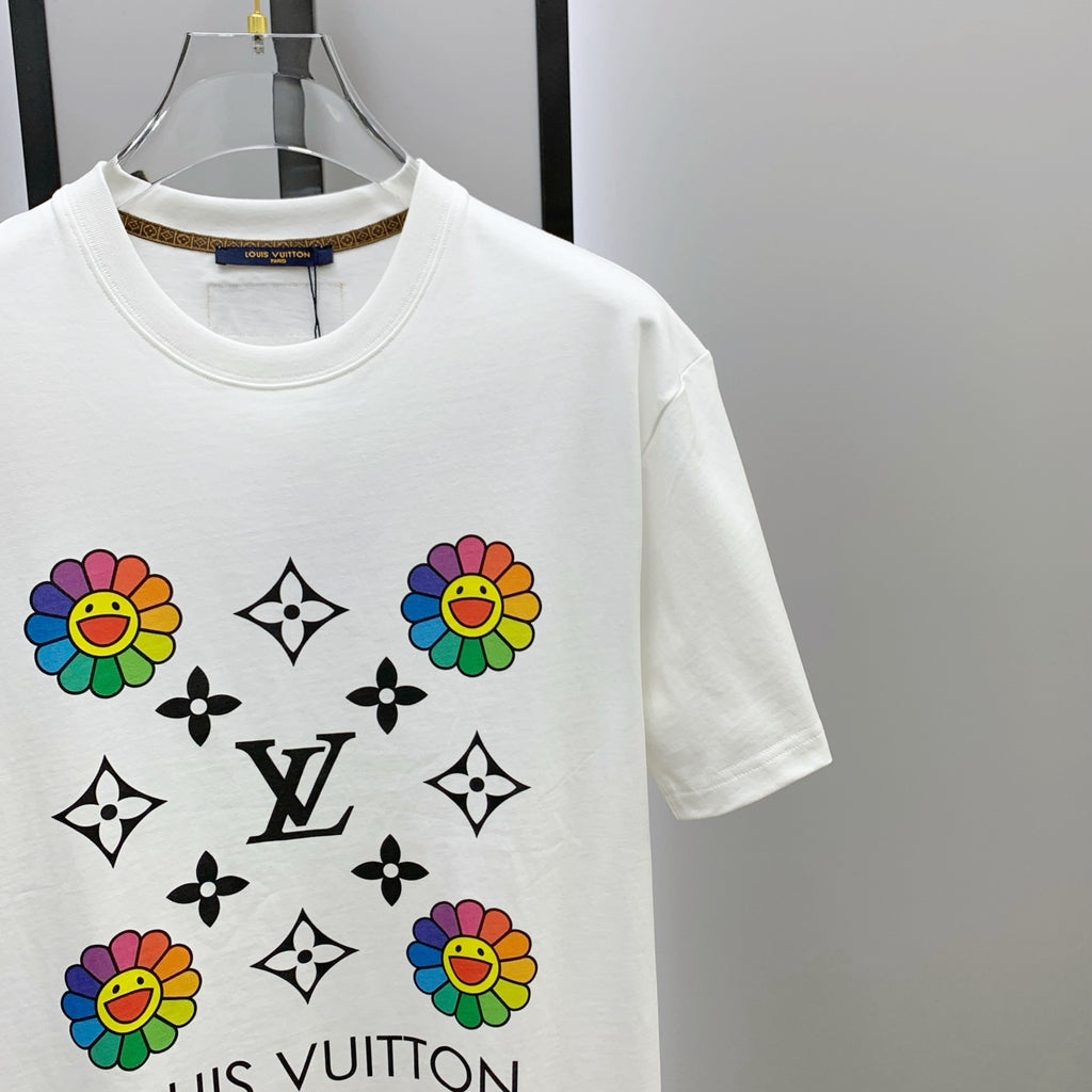 تي شيرت LV قطني بأكمام قصيرة وشعار كلاسيكي