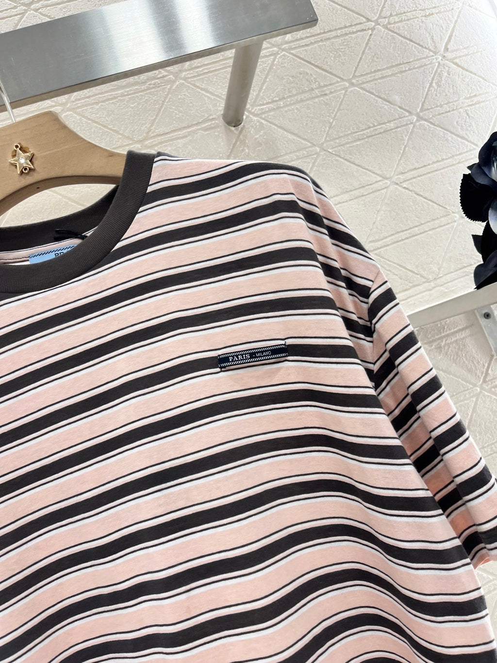 Prad! Striped short-sleeved crew-neck T-shirt