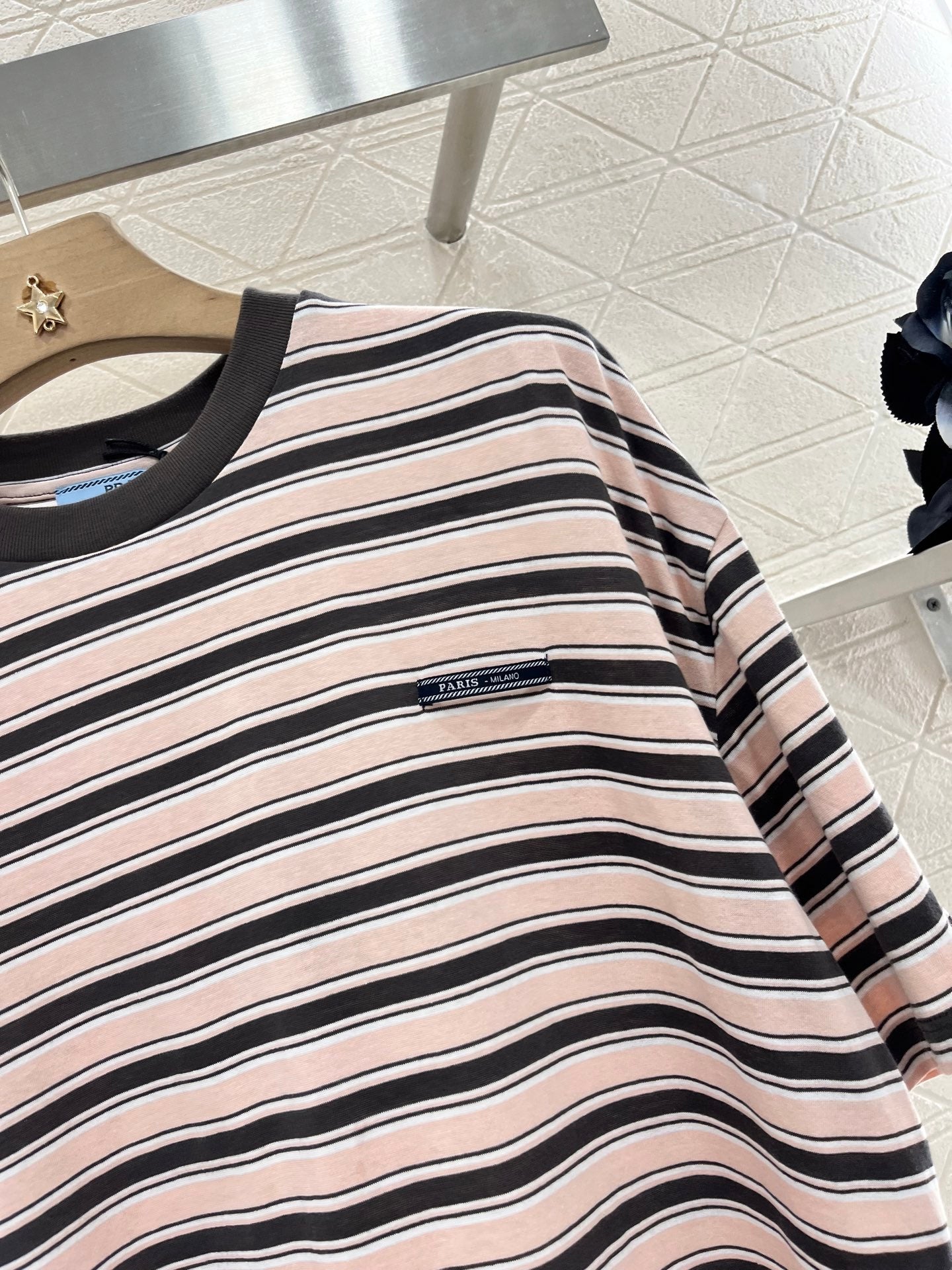 Prad! Striped short-sleeved crew-neck T-shirt