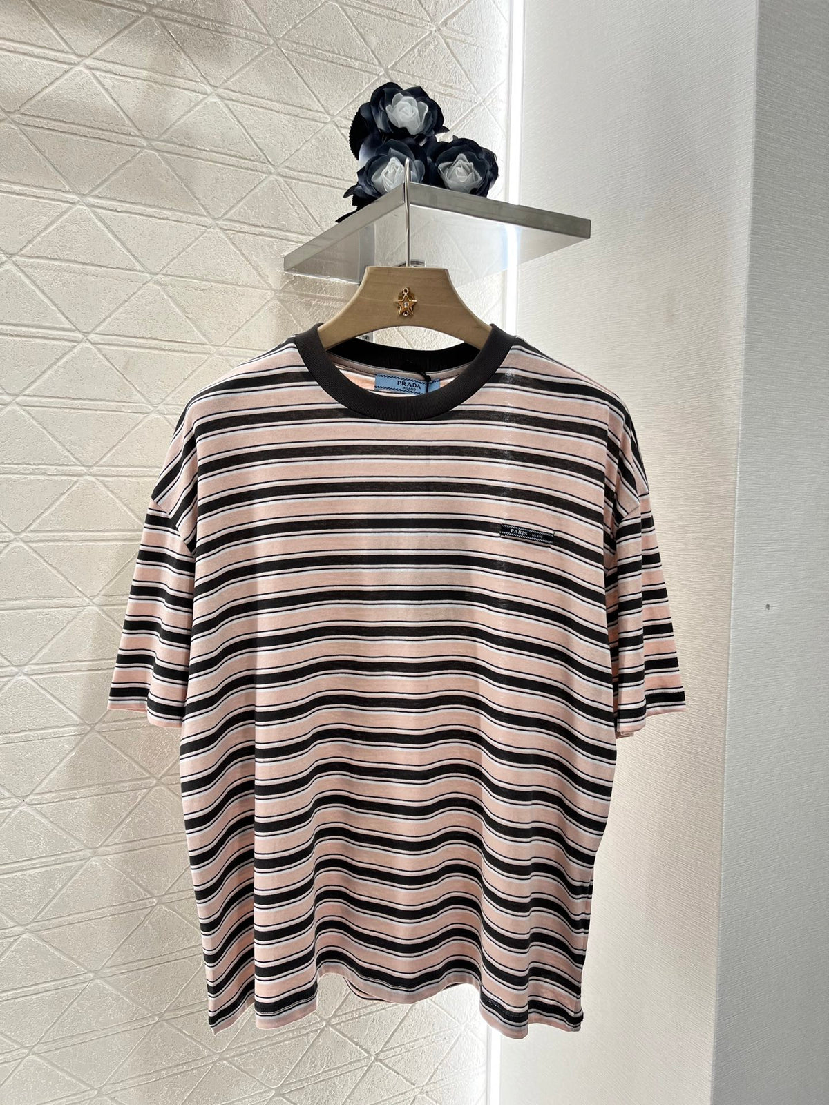 Prad! Striped short-sleeved crew-neck T-shirt