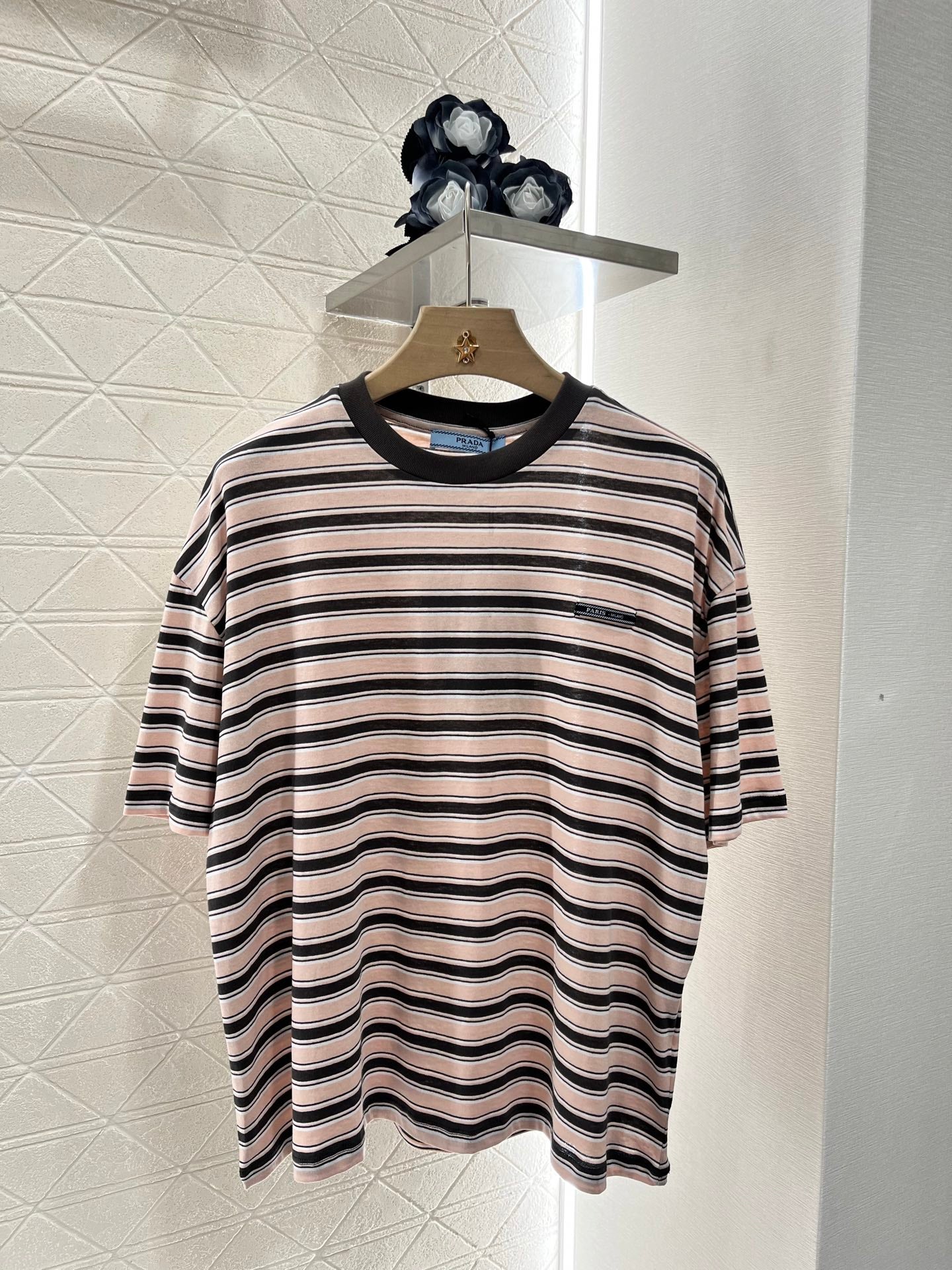 Prad! Striped short-sleeved crew-neck T-shirt