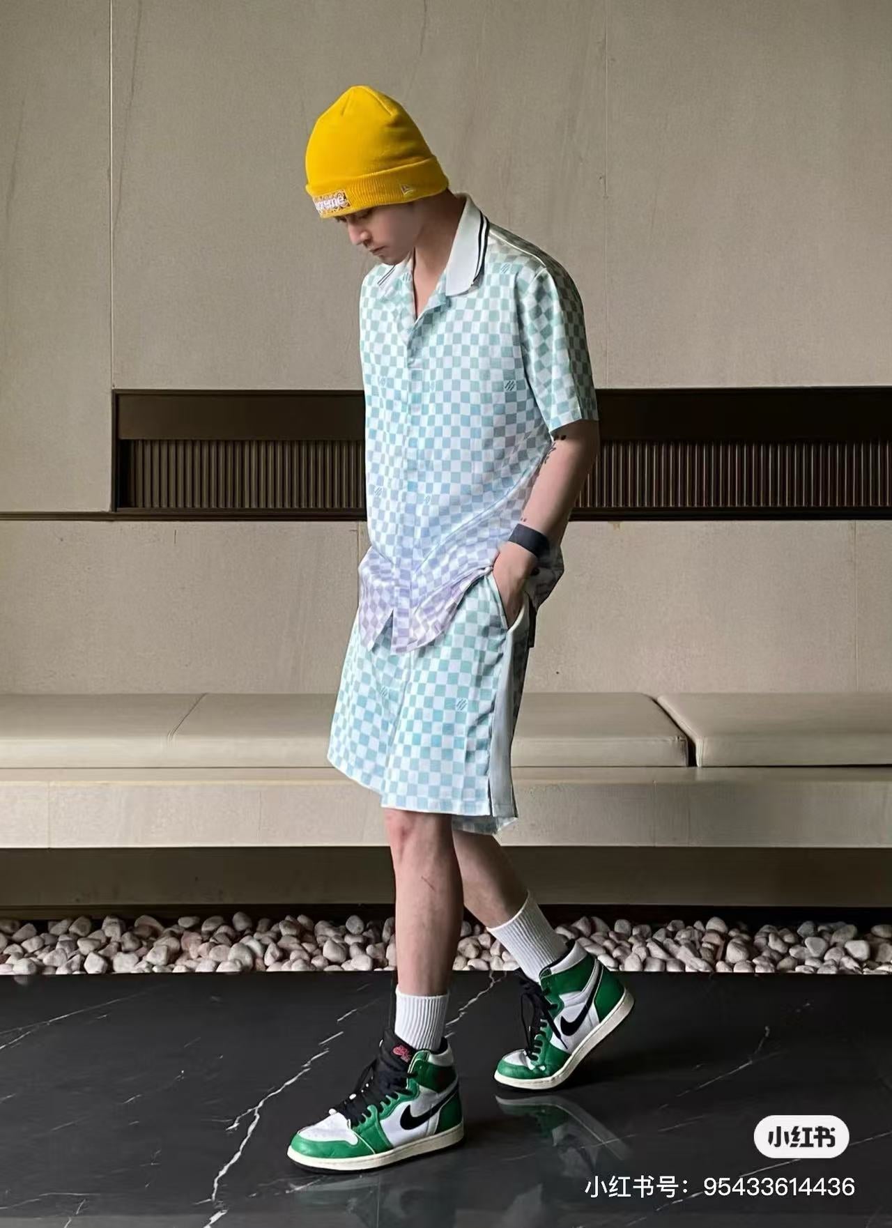 LV Damier Gradient Printed Silk & cotton Polo Short-Sleeved Shirt