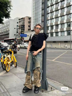 PROJEC! G/R Fake Layered Camouflage Washed Cargo Denim Jeans