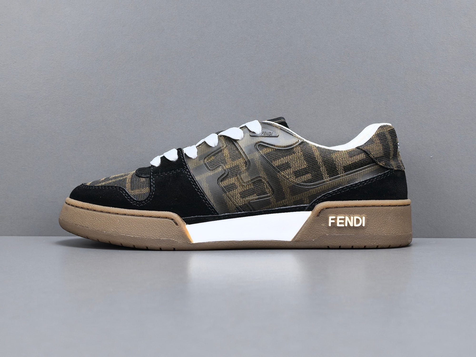 Fend! Match Sneakers Brown FF Jacquard & Black Suede Fabric Low Tops