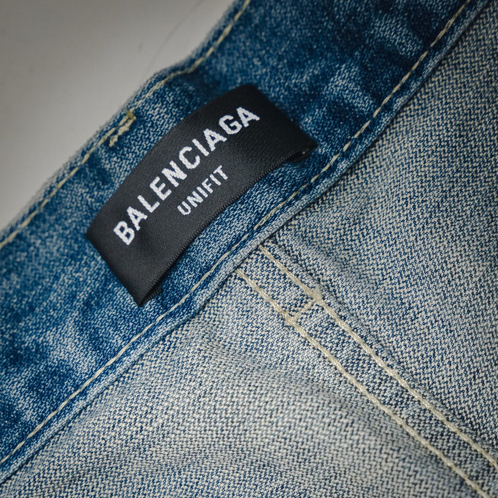 Balencia! Blue Distressed Low-Rise Wide-Leg Jeans