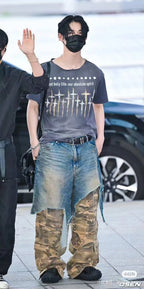 PROJEC! G/R Fake Layered Camouflage Washed Cargo Denim Jeans