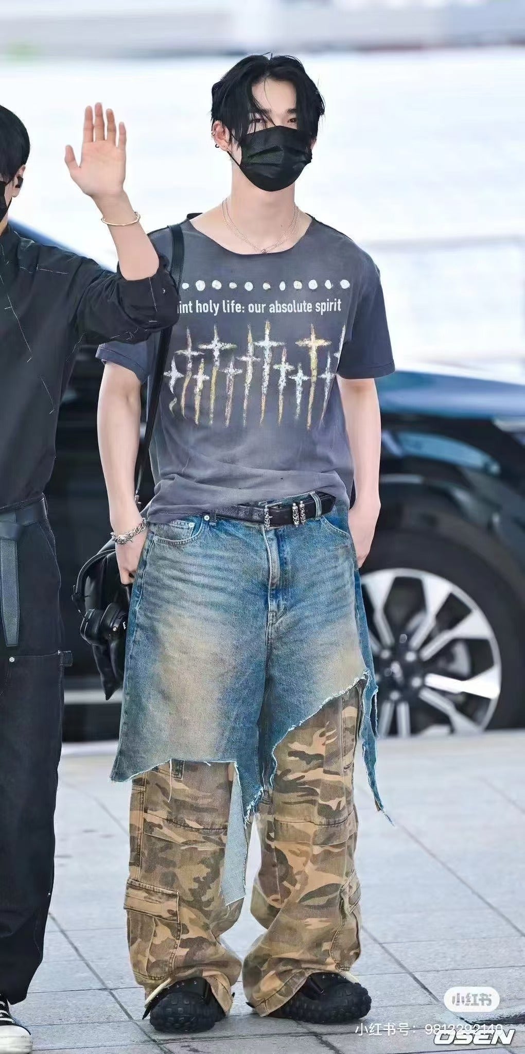 PROJEC! G/R Fake Layered Camouflage Washed Cargo Denim Jeans