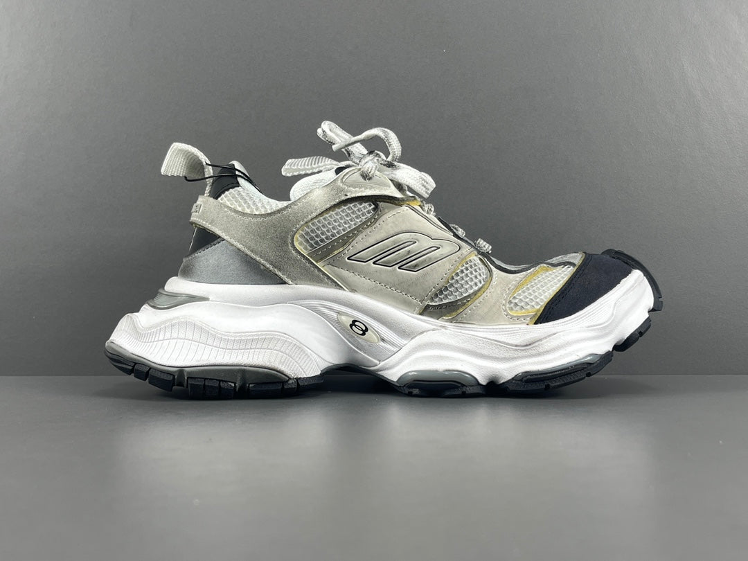 Balenciag! Cargo Round Toe Lace-Up Sneakers in White & gray
