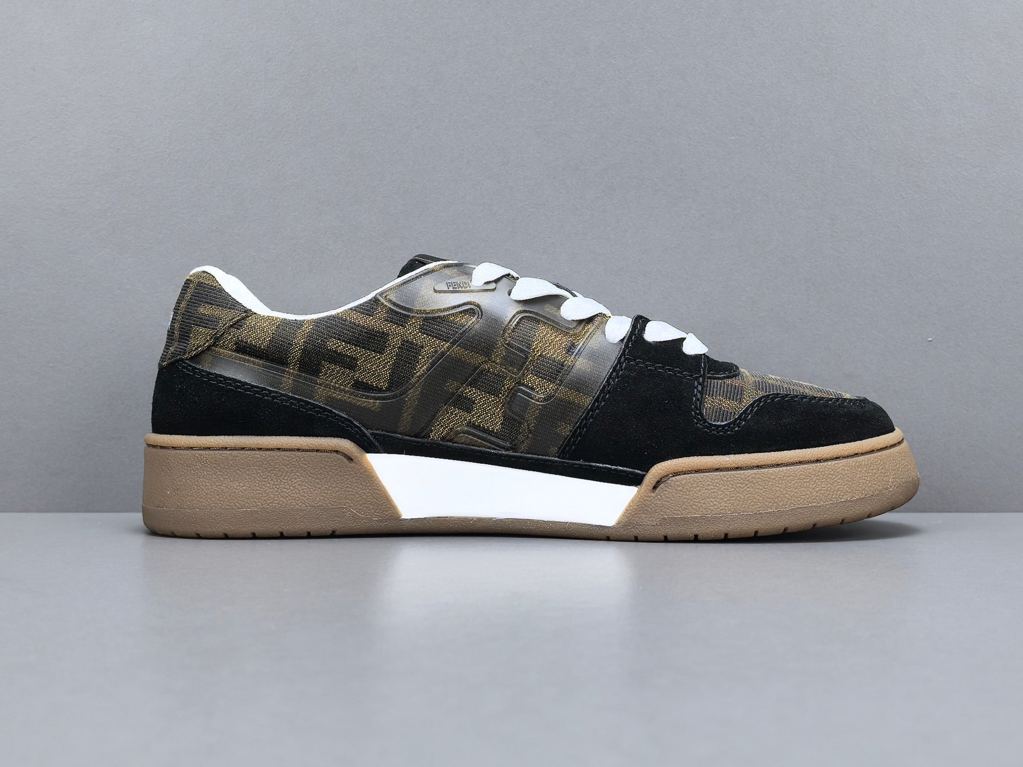 Fend! Match Sneakers Brown FF Jacquard & Black Suede Fabric Low Tops