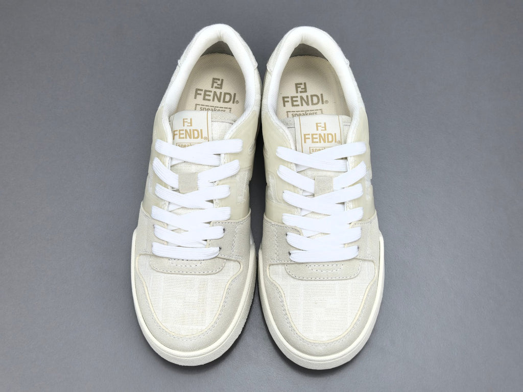 Fend! Match Sneakers FF Jacquard White Suede Fabric Low Tops