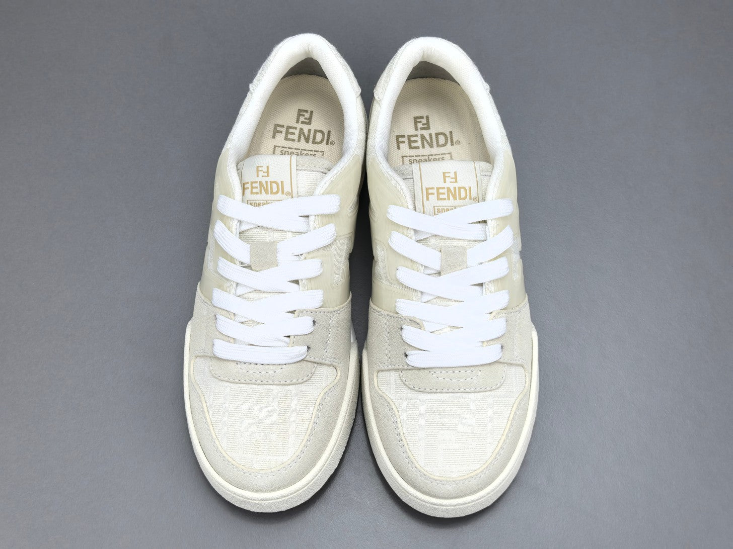 Fend! Match Sneakers FF Jacquard White Suede Fabric Low Tops