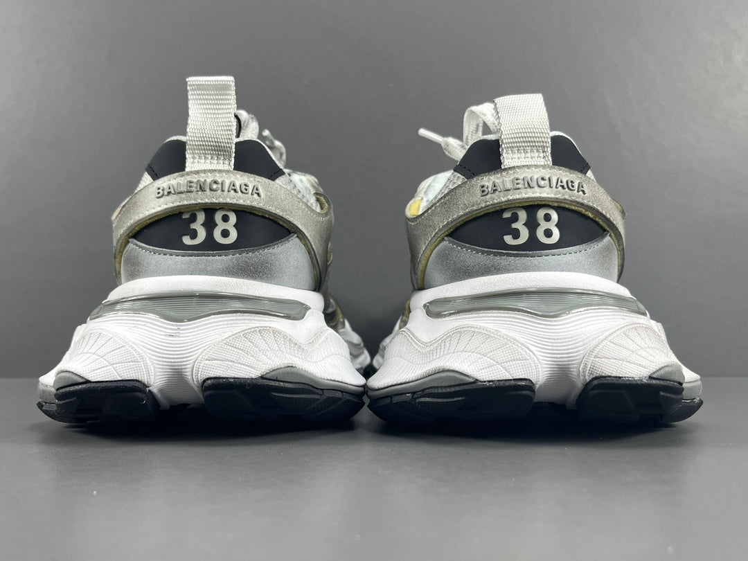 Balenciag! Cargo Round Toe Lace-Up Sneakers in White & gray