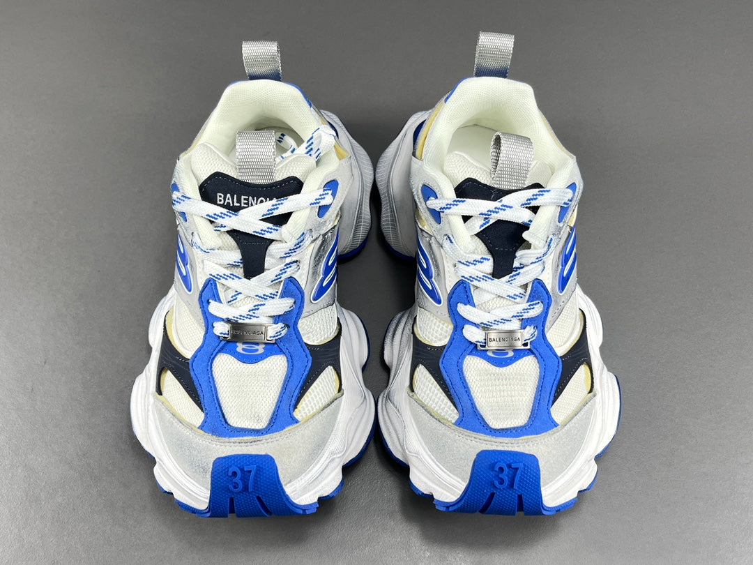Balenciag! Cargo Round Toe Lace-Up Sneaker White & Blue