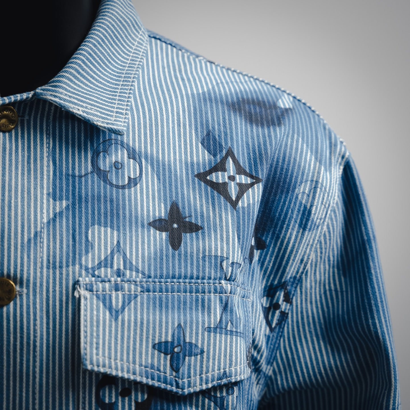 LV Striped Monogram Workwear Denim Shirt