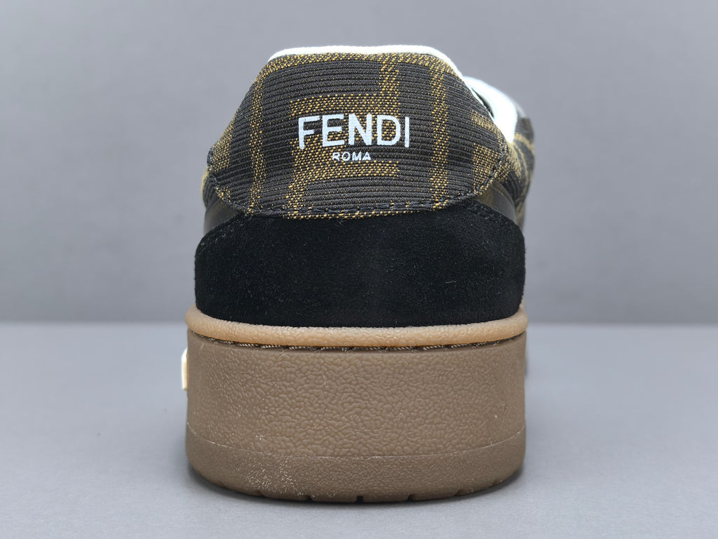 Fend! Match Sneakers Brown FF Jacquard & Black Suede Fabric Low Tops