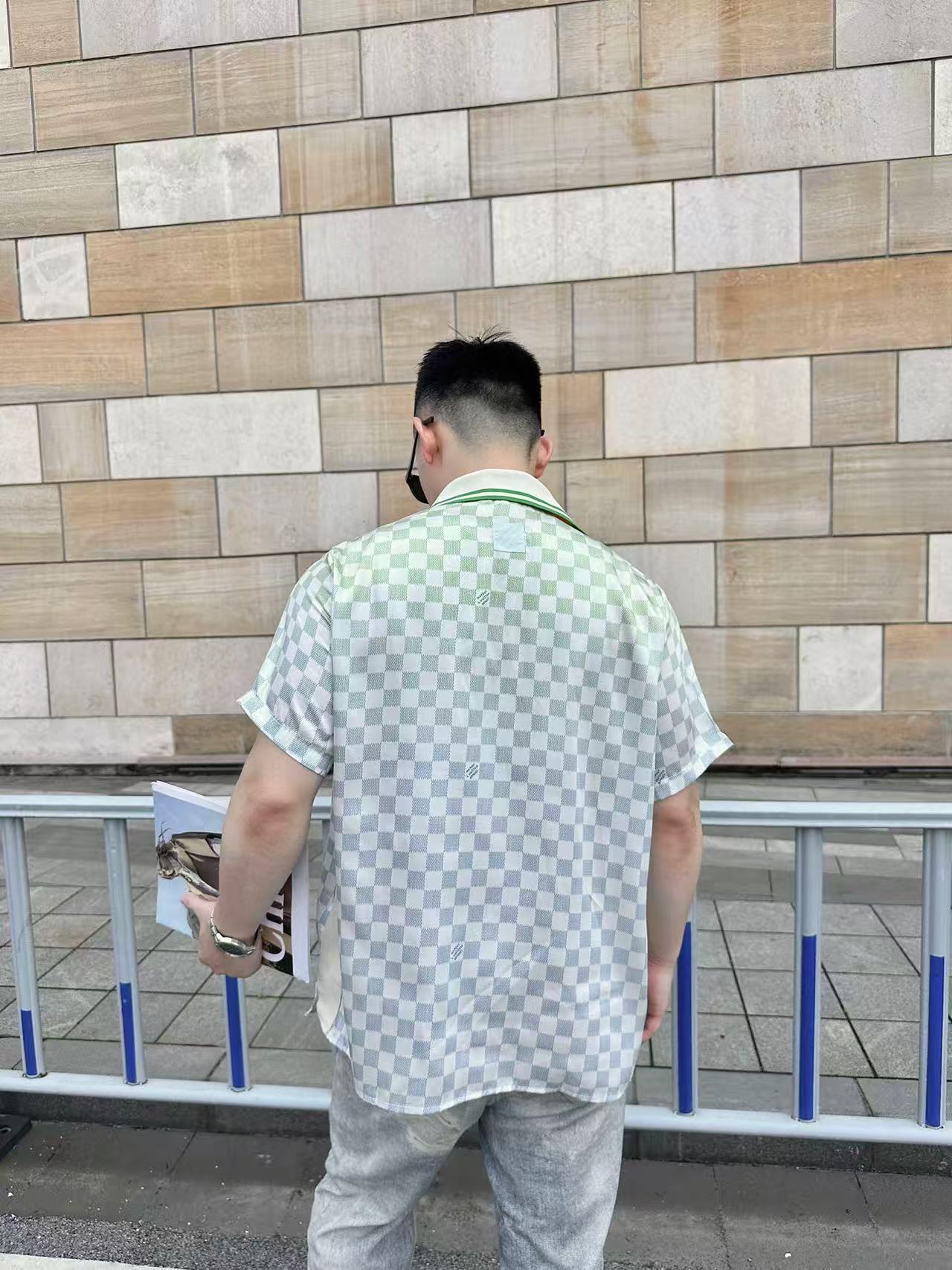 LV Damier Gradient Printed Silk & cotton Polo Short-Sleeved Shirt