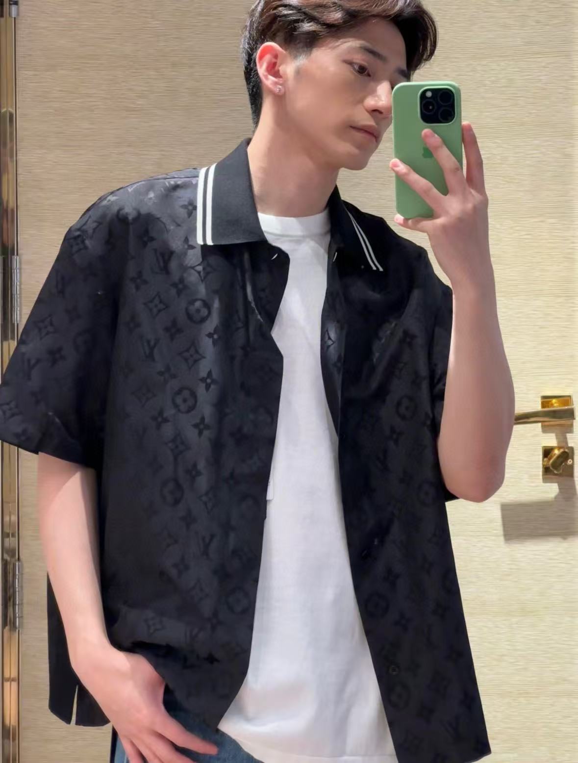 LV Damier Gradient Printed Silk & cotton Polo Short-Sleeved Shirt