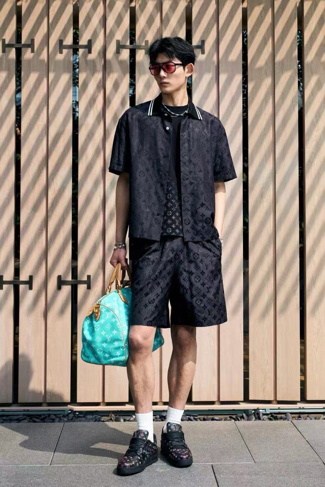 LV Damier Gradient Printed Silk & cotton Polo Short-Sleeved Shirt