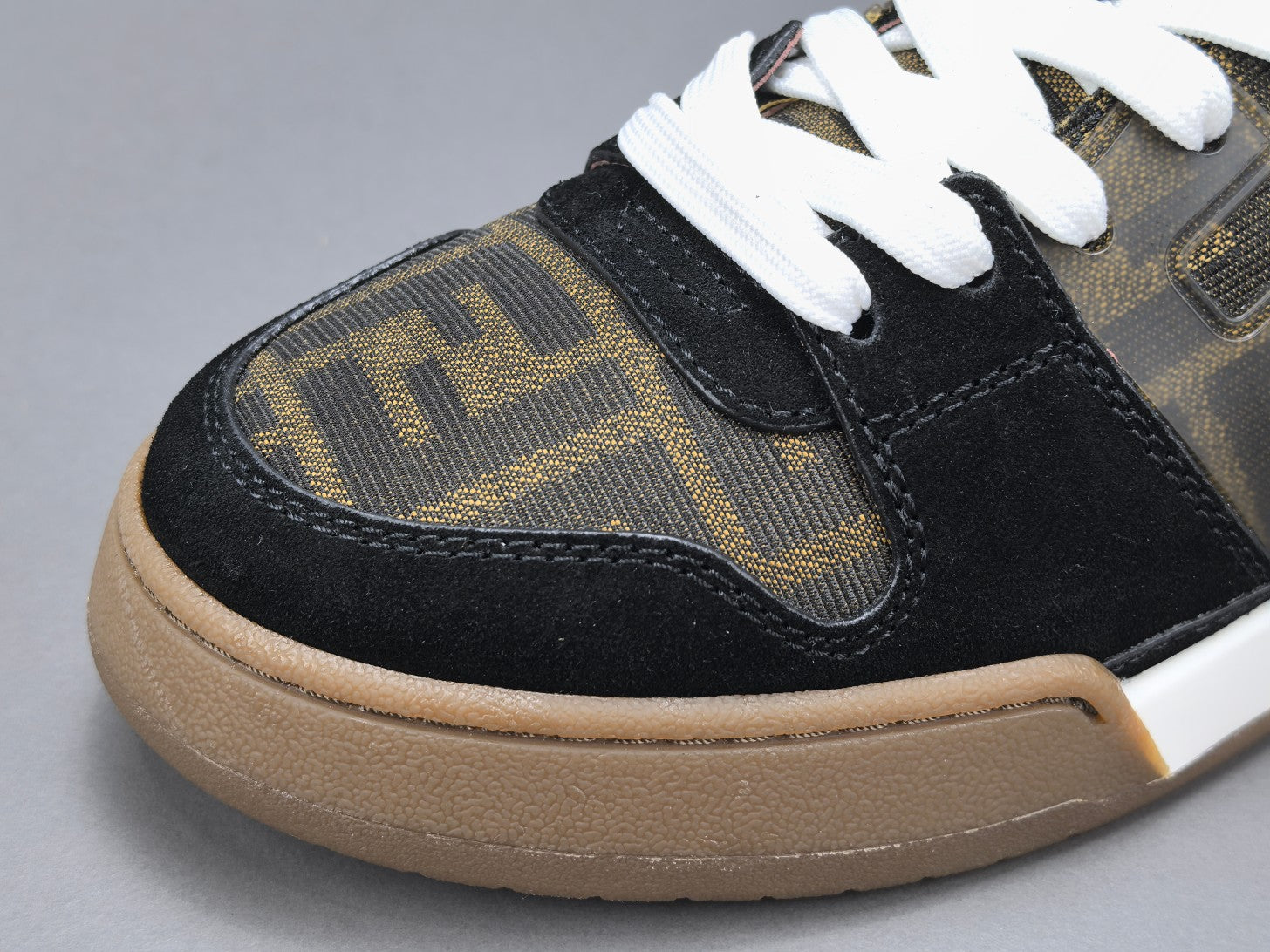 Fend! Match Sneakers Brown FF Jacquard & Black Suede Fabric Low Tops