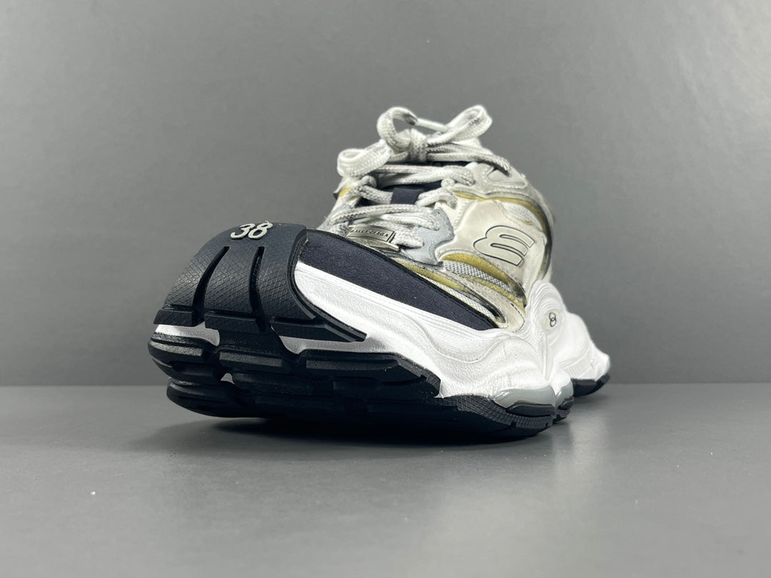 Balenciag! Cargo Round Toe Lace-Up Sneakers in White & gray
