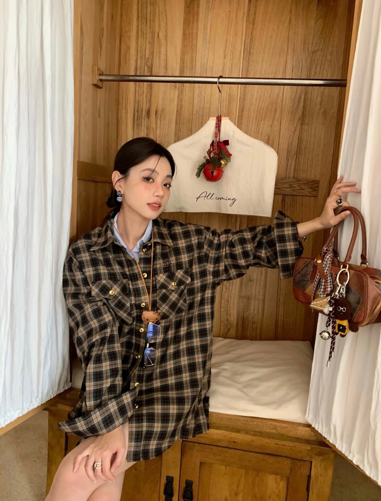 Miu Mi! Brown Wool Tartan Shirt