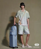 قميص بولو LV Damier Gradient المطبوع من الحرير والقطن بأكمام قصيرة