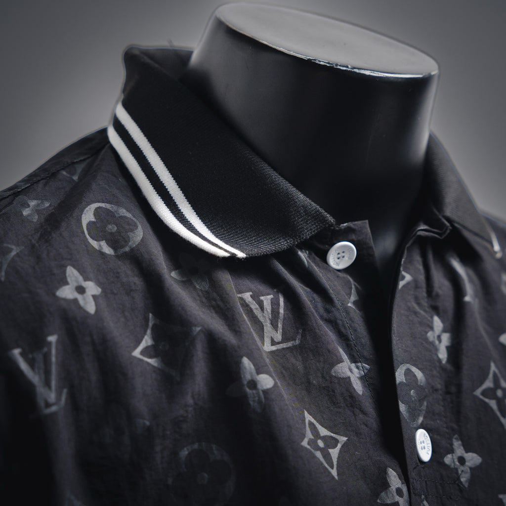 قميص بولو LV Damier Gradient المطبوع من الحرير والقطن بأكمام قصيرة