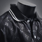 قميص بولو LV Damier Gradient المطبوع من الحرير والقطن بأكمام قصيرة