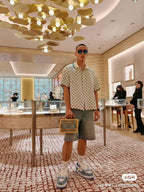 قميص بولو LV Damier Gradient المطبوع من الحرير والقطن بأكمام قصيرة