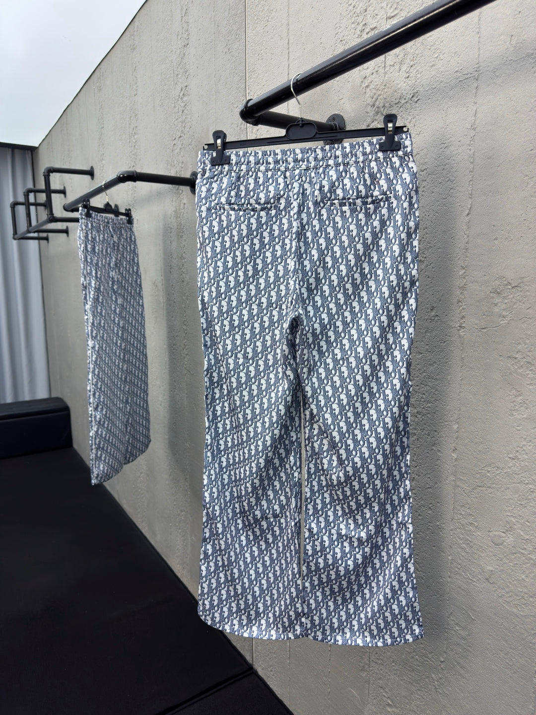 Dio! Monogram Printed Trousers Crafted From White & Blue Mulberry Sailk