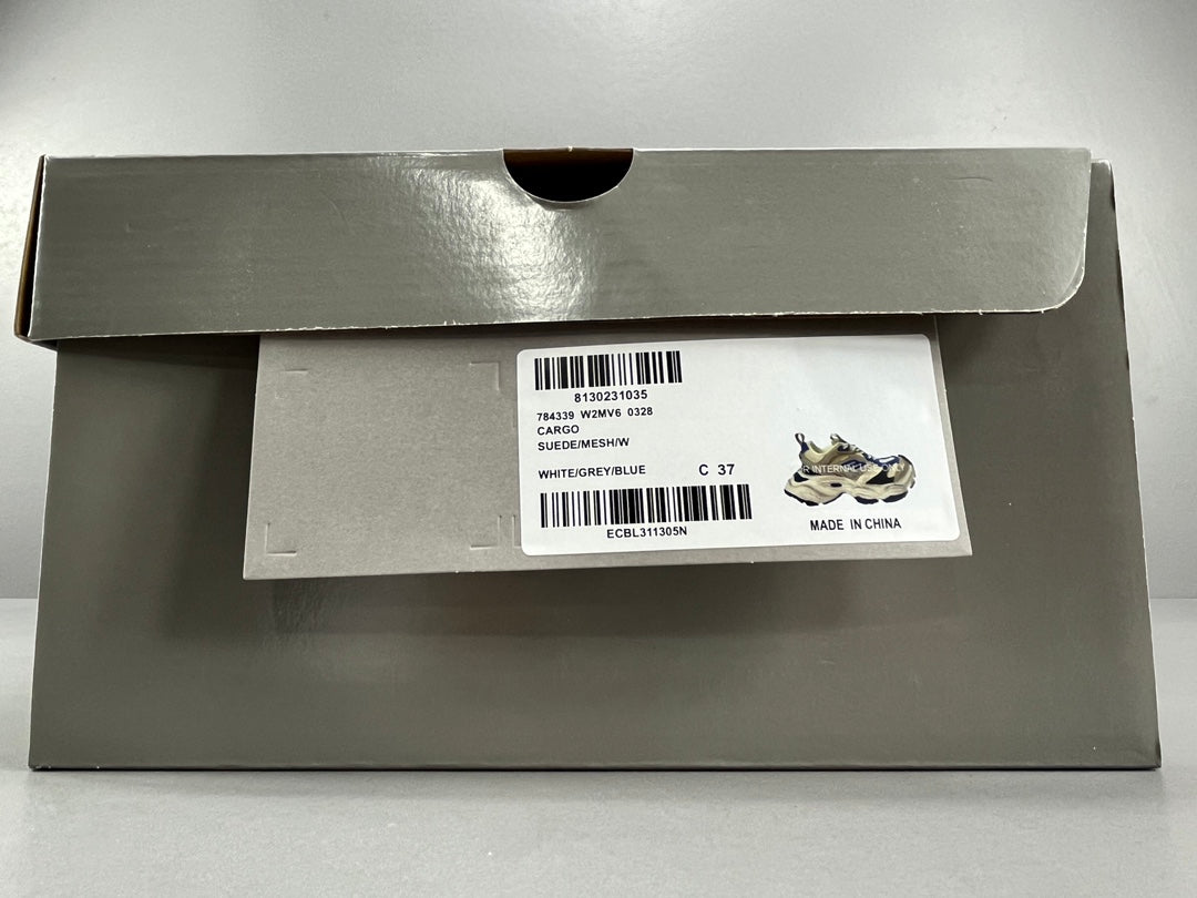 Balenciag! Cargo Round Toe Lace-Up Sneaker White & Blue