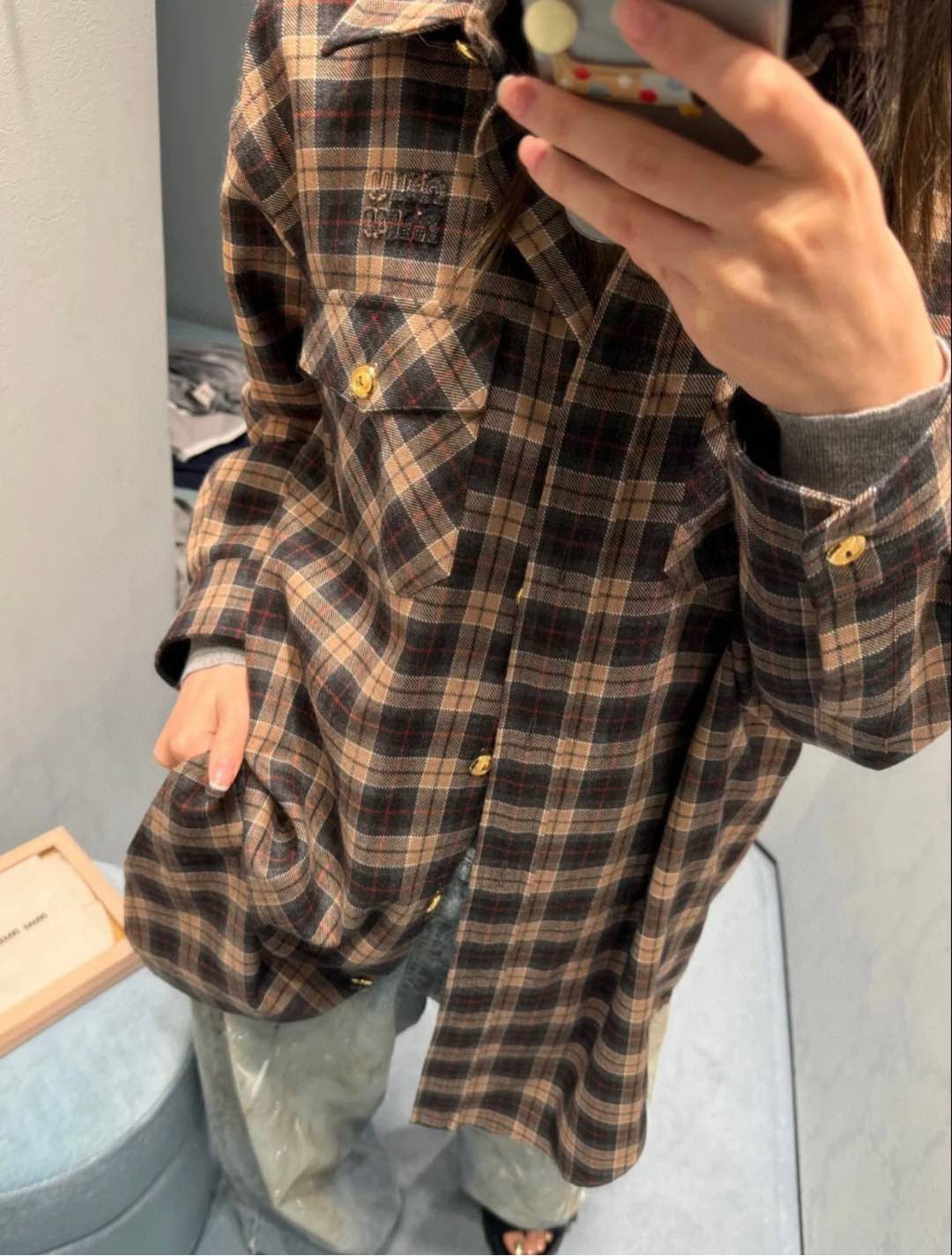 Miu Mi! Brown Wool Tartan Shirt
