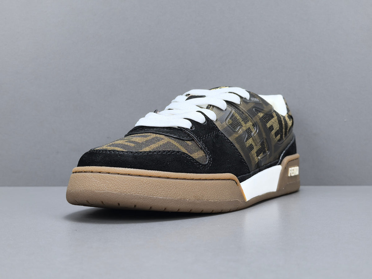 Fend! Match Sneakers Brown FF Jacquard & Black Suede Fabric Low Tops