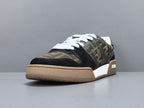 Fend! Match Sneakers Brown FF Jacquard & Black Suede Fabric Low Tops