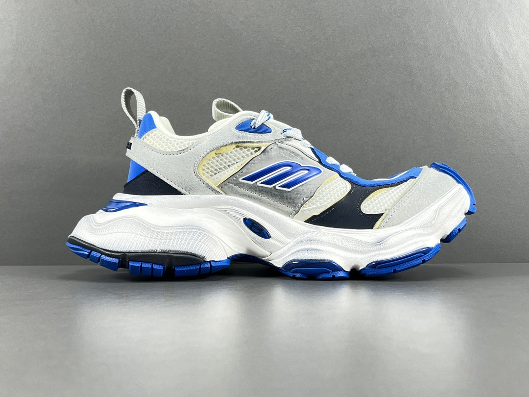 Balenciag! Cargo Round Toe Lace-Up Sneaker White & Blue