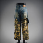 PROJEC! G/R Fake Layered Camouflage Washed Cargo Denim Jeans